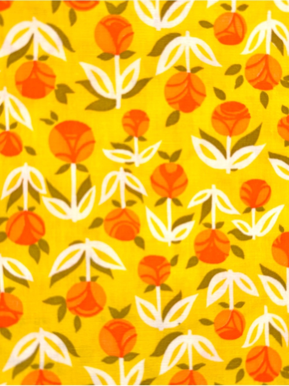 Vintage 1970’s Yellow Orange Green Whimsical Cheerful Retro Floral Fabric